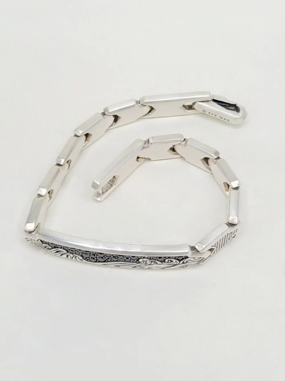 David Yurman Waves ID Link Bracelet w/ Pavé Black Diamonds - 9mm - Size Medium